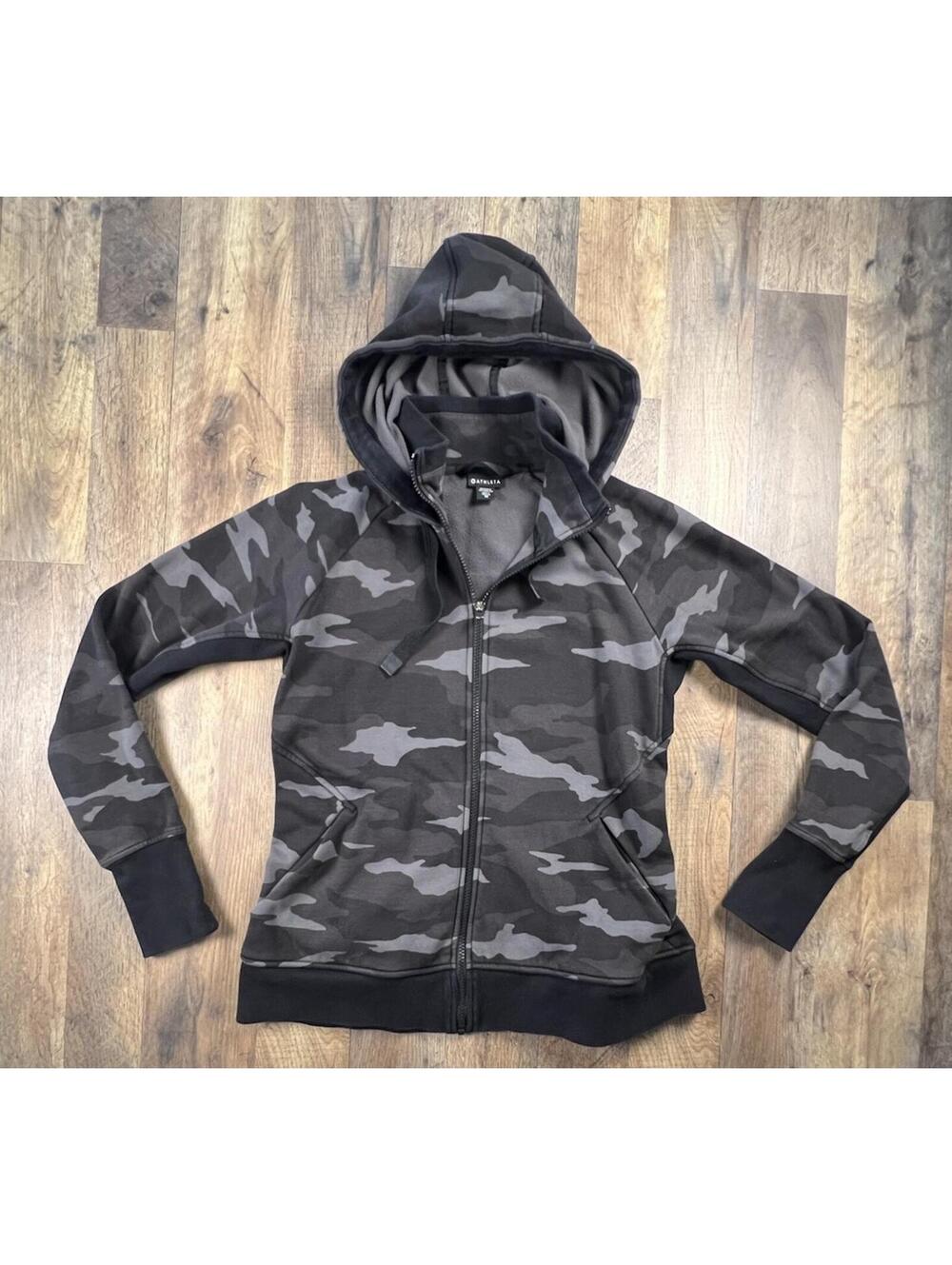 ATHLETA Triumph Full Zip Sweatshirt Hoodie Jacket 511504 Black Camo Women's Sz M